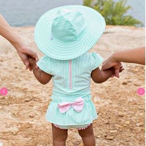 RuffleButts Mint Seersucker Swim Hat 3T-5